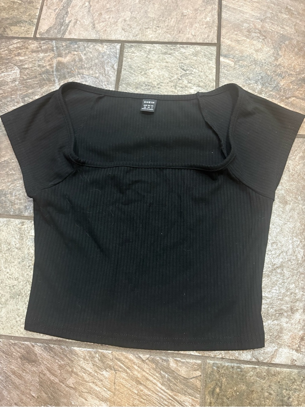 SHEIN Black Ribbed Square-Neck Crop Top